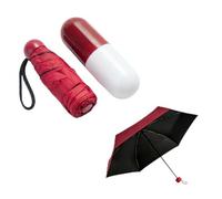 Mini ombrello pieghevole a capsula rossa, compatto e pieghevole, da viaggio, con protezione UV, ombrello tascabile portatile con capsula abbinata, per zaino, borsa, donne, uomini, uso quotidiano