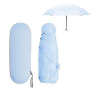 Mini Ombrello Pieghevole per Donna Uomo Bambino, Ombrello da Viaggio Piccolo Tascabile, 6 Costole Ombrellos con Custodia, Umbrella Pioggia Antivento Anti UV, Ombrello Compatto per Scuola (Blu)