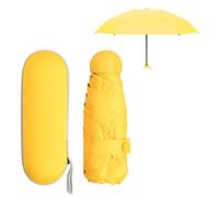 Mini Ombrello Pieghevole per Donna Uomo Bambino, Ombrello da Viaggio Piccolo Tascabile, 6 Costole Ombrellos con Custodia, Umbrella Pioggia Antivento Anti UV, Ombrello Compatto per Scuola (Giallo)