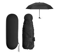 Mini Ombrello Pieghevole per Donna Uomo Bambino, Ombrello da Viaggio Piccolo Tascabile, 6 Costole Ombrellos con Custodia, Umbrella Pioggia Antivento Anti UV, Ombrello Compatto per Scuola (Nero)