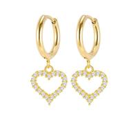 Mini orecchini a cerchio da donna, graziosi orecchini a forma di cuore con zirconia cubica, adatti per anniversario di matrimonio e vacanze, rame, Zirconie sintetico