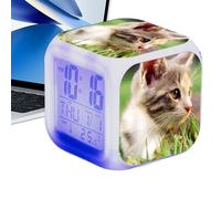 Mini orologio digitale da scrivania - sveglia digitale a LED a forma di gatto, decorazione da tavolo cubo | decorazione per ufficio luminosa in diverse modalità con grande schermo per gli amanti della