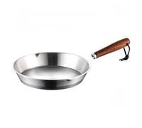 Mini padella antiaderente per uova, 12/16 cm, in acciaio inox, con manico in legno, per la colazione, color argento (16 cm)