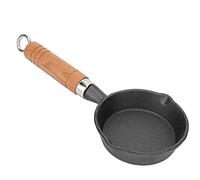 Mini Padella In Ghisa, 10 Cm/ 3,9 Pollici Padella Antiaderente con Manico In Legno Mini Fondo Piatto Padella Rotonda per Cucina, Campeggio, Cucina Interna/Esterna