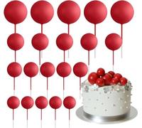 mini palloncini multicolori, Mini decorazione for torta con palloncini, 80 pezzi, palline dorate multicolori su bastoncini, compleanno, matrimonio, festa(Red)