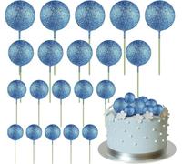 mini palloncini multicolori, Mini decorazione for torta con palloncini, 80 pezzi, palline dorate multicolori su bastoncini, compleanno, matrimonio, festa(Glitter Blue)