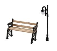 Mini panchina in legno e lampione, statuetta in miniatura in resina per casa delle bambole 1/12 casa delle bambole panchina da parco in legno lampada da strada decorazione per la casa