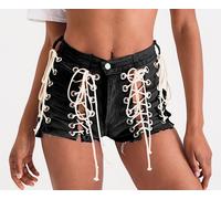 Mini Pantaloncini Jeans Donna con Aperture e Lacci Coachella Woman Shorts JEA028