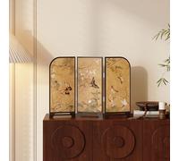 Mini Paravento Pieghevole a 3 Pannelli con Motivi Tradizionali Cinesi in Legno E