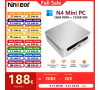 MINI PC Ninkear N4 AMD Ryzen ™ 5 4600H Fino a 4,2 GHz 16GB DDR4 512GB SSD WiFi 6 BT 5.2 Supporto Schermo 8K 3 Computer Windows 11 16GB DDR4 + 512GB SSD