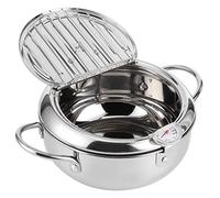 Mini pentola per friggitrice, padella per friggere in acciaio inossidabile con termometro, gocciolatoio per olio e coperchio, pentola per friggere in stile giapponese friggitrice tempura(L 24 cm)