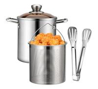 Mini Pentola Per Friggitrice, Pentola Per Friggitrice Da 3, 2 Qt, Frittura Con Cestello, Coperchio E Pinze In Acciaio Inossidabile Per Pasta, Spaghetti, Uova Sode, Gamberetti, Patatine Fritte