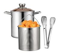 Mini pentola per friggitrice pentola per friggitrice da 3 2 Qt pentola per frittura con cestello coperchio e pinze Pentola in acciaio inossidabile Pentola per pasta spaghetti uova sode gamberetti