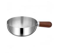 Mini pentola per il latte in acciaio inossidabile, padella antiaderente con manico in legno, resistente al calore, per casa, ristorante, cucina, argento (14 cm)