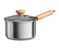 Mini pentola per zuppa in acciaio inox con manico in legno, 18 cm, piccola pentola per il latte per fornelli a induzione e gas, ideale per cucina domestica e cucina al ristorante