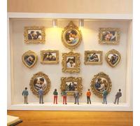 Mini Photo Frames Gold, Diy Mini Museum Silhouette Box, Museum Of Us Frame With LED Light - 11 Pieces Miniature Tabletop Picture Frames With 8 Figurines