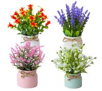 Mini Piante da Fiori Artificiali in Vaso Set di 4 Piccole Piante Finte per Decor