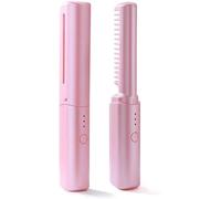 Mini piastra per capelli ricaricabile 2023, 2 in 1, anti-scottatura, spazzola e arricciacapelli, multifunzionale agli ioni negativi (rosa)