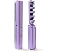 Mini piastra per capelli ricaricabile 2023, 2 in 1, spazzola e arricciacapelli anti-scottatura, multifunzionale agli ioni negativi (viola)