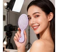 Mini piccola spazzola per capelli a cuscino ovale morbida con setole rotonde districanti per borsa da viaggio (viola)
