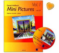 Mini Pictures bande 1 - rockige morceaux poppig Ultra Légère pour flûte à bec soprano, PIANO comme complément à chaque école au 1er Année - Notes avec CD et avec cœur Note colorée Pince