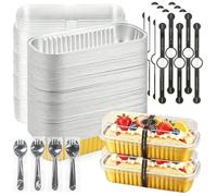 Mini pirottini per torte, set da 120 pezzi/30 mini padelle con coperchi e cucchiai, teglie rettangolari in alluminio da 200 ml, vassoi rettangolari per pane, matrimoni, picnic, feste (oro)