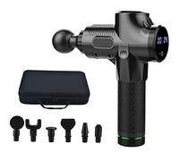 Mini pistola da massaggio,portatile a percussione muscolare elettrica,massaggiatore sportivo per atleti sollievo dal dolore,con 6 teste di massaggio/schermo LCD touch screen (Nero)