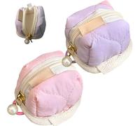 Mini Plush Bunny Pouch, Soft Cute Earphone Bag with Keychain, Stylish Lightweight Small Wallet for Headphone Cable,Coins