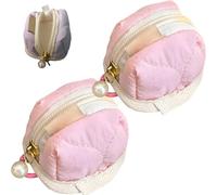 Mini Plush Bunny Pouch, Soft Cute Earphone Bag with Keychain, Stylish Lightweight Small Wallet for Headphone Cable,Coins