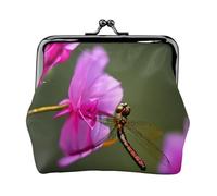 Mini pochette in ecopelle con stampa libellula sul fiore con chiusura a bacio, per viaggi, shopping e gite quotidiane