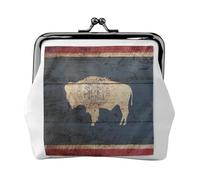 Mini pochette in finta pelle con stampa della mappa della bandiera del Wyoming, con lucchetto a bacio, per viaggi, shopping e gite quotidiane