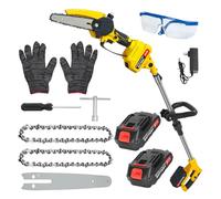 Mini polo motosega senza fili, sega a catena a mano con 2 batterie da 1500 mAh, potante spazzole 0,9 5,9 piedi, polo di estensione per esterno, regali il marito giallo