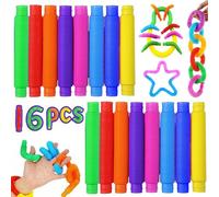 Mini Pop Tubes, 16 pezzi Giocattoli Sensoriali Colorati con Tubo Estensibile, Adatto a Bambini, Ragazzi e Adulti per Alleviare lo Stress e l'Ansia