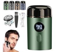 Mini Portable Electric Razor for Men,Ipx-7 Waterproof USB Rechargeable Electric Shaver with Digital Display,Pocket Beard Trimmer for Car, Office, Business Travel (Green, 1.57 * 1.57 * 2.75in)