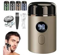 Mini Portable Electric Razor for Men,Ipx-7 Waterproof USB Rechargeable Electric Shaver with Digital Display,Pocket Beard Trimmer for Car, Office, Business Travel (Gold, 1.57 * 1.57 * 2.75in)