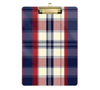 Mini portablocco in plastica per classe di quinta elementare, essenziale per insegnanti, dimensioni 9 x 12, motivo scozzese rosso blu