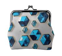 Mini portafoglio blu con stampa di esagoni e diamanti, elegante, unico, grazioso mini portafoglio con chiusura a bacio, impermeabile per monete