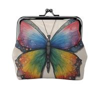 Mini portafoglio con stampa arcobaleno e farfalla, elegante, unico, con chiusura a bacio, impermeabile, per monete