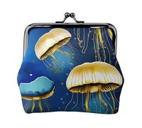 Mini portafoglio con stampa meduse blu e oro elegante e unico, mini portafoglio con chiusura a bacio, impermeabile per monete