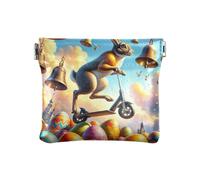 Mini portafoglio in pelle morbida PU borsa cambio borsa coniglio Pasqua giro blu portamonete in pelle PU borsa cambiamento per le donne dimensioni 10,9 x 9,4 cm, Campane di Pasqua, Taglia unica,