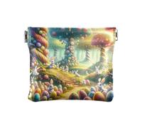 Mini portafoglio in pelle morbida PU borsa cambio borsa coniglio Pasqua giro blu portamonete in pelle PU borsa cambiamento per le donne dimensioni 10,9 x 9,4 cm, Giallo Foresta di Pasqua, one size,