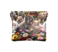 Mini portafoglio in pelle morbida PU borsa cambio borsa coniglio Pasqua giro blu portamonete in pelle PU borsa cambiamento per le donne dimensioni 10,9 x 9,4 cm, Graziosi coniglietti pasquali, Taglia