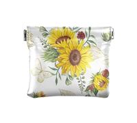 Mini portafoglio in pelle PU per donne ragazze acquerello oro girasole bouquet floreali safari farfalle, Multicolore, 1 size, Moderno/adattabile