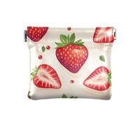 Mini portafoglio portamonete con fragole su sfondo giallo chiaro, portamonete in pelle PU, per donne, ragazze, uomini