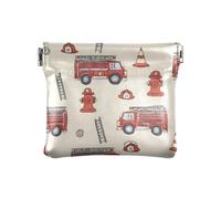 Mini portafoglio portamonete con stampa camion dei pompieri, portamonete in pelle PU, per donne, ragazze, uomini