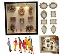 Mini portafoto con memoria Shadow Box con 8 piccole cornici - Il display include custodia in legno e luci per la decorazione della casa, nero