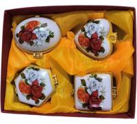 Mini portagioie con coperchio incernierato in porcellana, set di 4 scatole in ceramica vintage con motivo floreale e farfalla, portagioie, orecchini, porta anelli, organizer per fatina dei denti