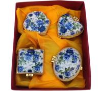 Mini portagioie con coperchio incernierato in porcellana, set di 4 scatole in ceramica vintage con motivo floreale e farfalla, portagioie, orecchini, porta anelli, organizer per fatina dei denti