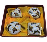 Mini portagioie con coperchio incernierato in porcellana, set di 4 scatole in ceramica vintage con motivo floreale e farfalla, portagioie, orecchini, porta anelli, organizer per fatina dei denti