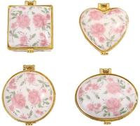 Mini portagioie con coperchio incernierato in porcellana, set di 4 scatole in ceramica vintage con motivo floreale e farfalla, portagioie, orecchini, porta anelli, organizer per fatina dei denti